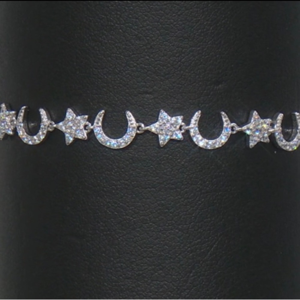 Cubic Zirconia Rhodium Over SS Star tennis Bracelet 8in